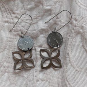 Experimental Handmade Coin Brass Silver/Copper Earrings